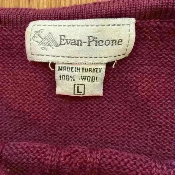 Vintage Evan Picone Turkish Wool Sweater Size L Eggplant/Plum 3/4 Sleeves Fall - Picture 8 of 8